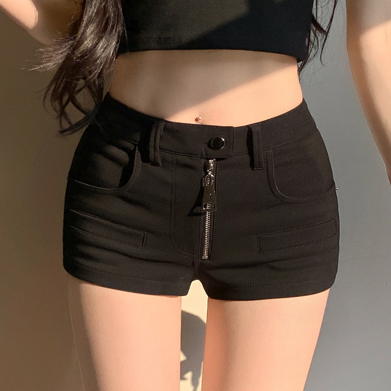 实拍辣妹弹力短裤女2025新款夏季欧美性感热裤低腰直筒美容师长袖