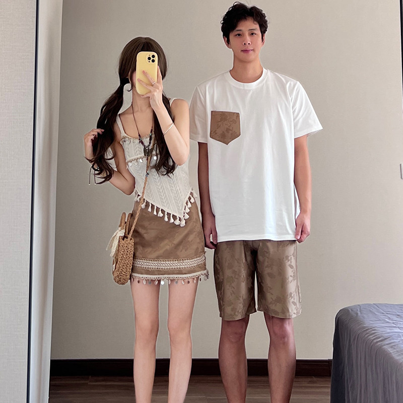 实拍衬衫夏装情侣装波西米亚度假风穿搭上衣气质裙一裙一衣ins潮