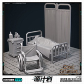 现代恐怖医院家具场景造型摆件 3D打印模型图纸白模定制STL文件