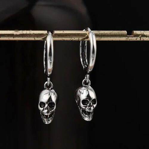 Punk Skull Earrings for Men Boys Cool Silver Color Jewelry