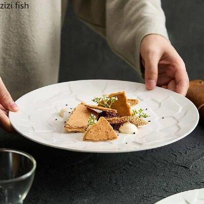 White Round Ceramic Dinner Plate Sushi Plates Western Steak