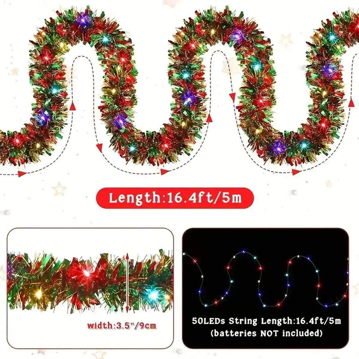 1pc Christmas Tinsel Garland Metallic Shiny Garland With LED