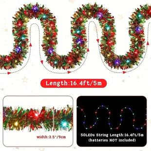 Garland Tinsel Metallic Shiny LED 1pc With Christmas