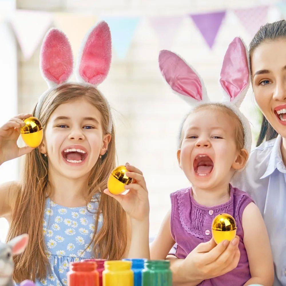 24/6PCS Golden Easter Eggs Plastic Empty Easter Egg Party Ya