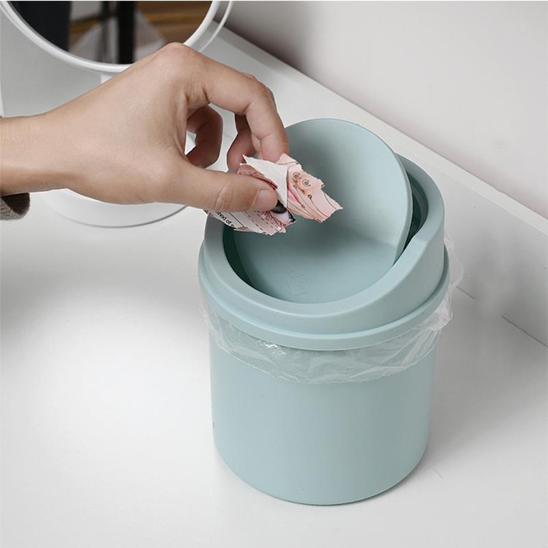 Mini Desktop Bin Small Trash Can Tube with Cover Bedroom Tra