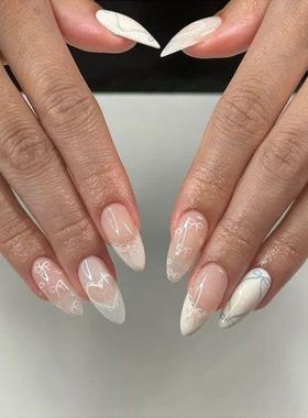 24Pcs Cute Pink Fake Nails Long Almond Press on Nails with B