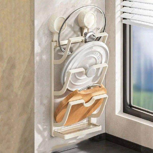 Practical Punch-free Suction Cup Pot Lid Rack Wall Mounted