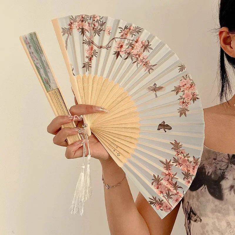 Ancient Style Hand Fan Foral Printing Folding Fan for Women