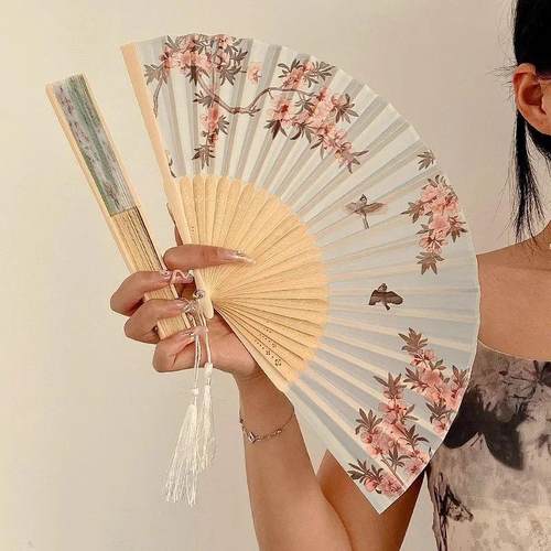 Ancient Style Hand Fan Foral Printing Folding Fan for Women