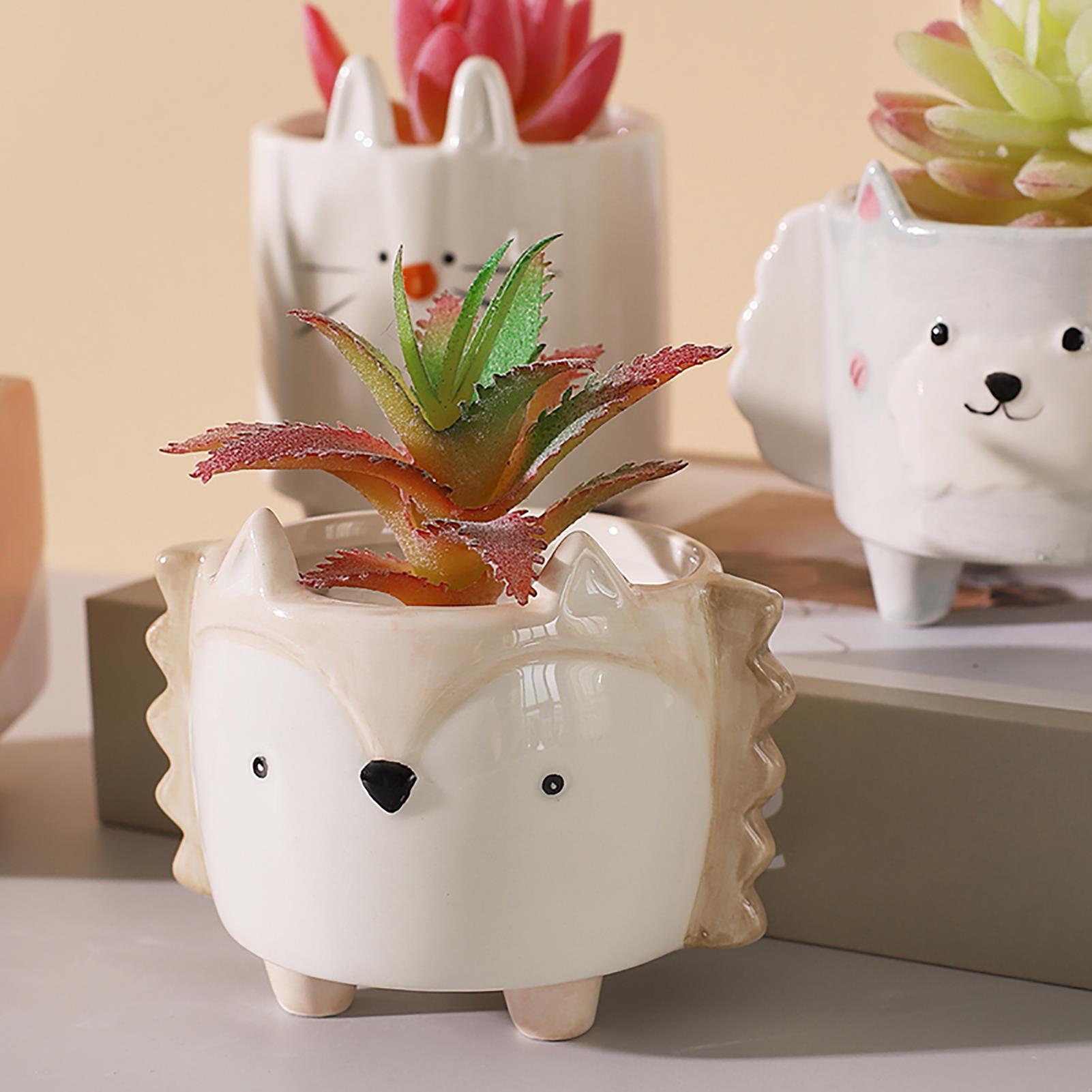 Cute Hedgehog Rabbit Ceramic Flowerpot Succulent Planter