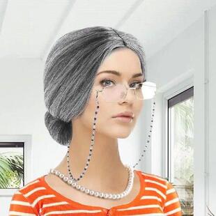 7/9pcs Grandma Old Lady Dress Up Set Granny Costume Wig