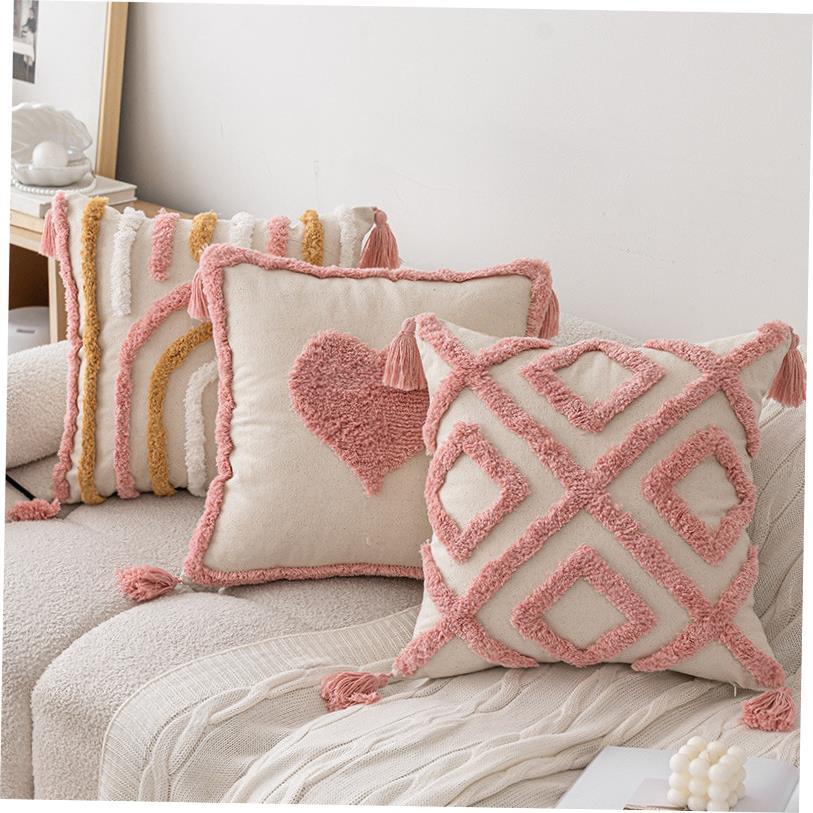 粉色簇绒沙发抱枕小清新爱心款可拆卸靠枕套cushion cover pillow