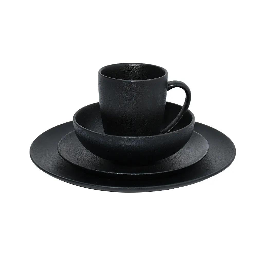 ceramic black plates bowl dinnerware Set of 4 set of 16件套
