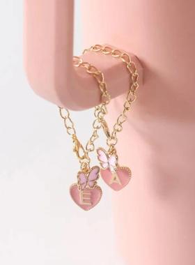 新的1个字母魅力配件粉红色心形个人