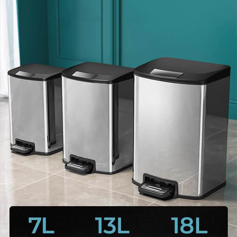 Rectangle Metal Lidded Step Trash Can, Compact Garbage Bin.