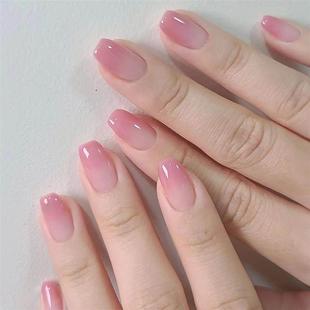 women pin short nude gradient girls for nails fake set 24pcs