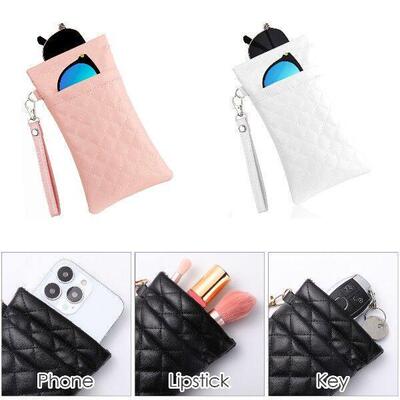 Double Eyeglasses Pouch Bag with Carrying Strap Soft PU