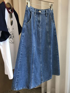 2023夏季新款高档水洗牛仔半身裙女高腰a字裙小个子长裙夏款伞裙