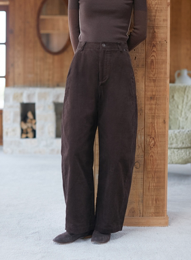 Seams Sense｜秋冬复古百搭宽松弧形深咖啡灯芯绒弯刀裤01024