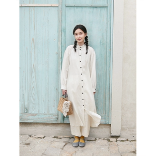 式 衬衫 连衣裙01038 Sense｜文艺松弛大廓形木耳边条纹长袖 Seams