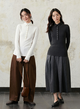 Seams Sense｜简约带纽扣半高领亨利领针织打底衫女长袖上衣17108