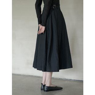 Seams Sense｜原创设计金属丝棉交织纯色复古打褶大摆中长裙04002