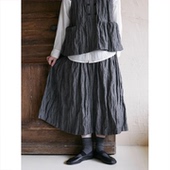 Seams Sense｜文艺复古灰金属丝褶皱感高腰A字碎褶半身长裙01009