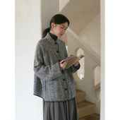 Seams Sense｜宽松文艺灯芯绒撞边花灰人字纹毛呢中长外套54002