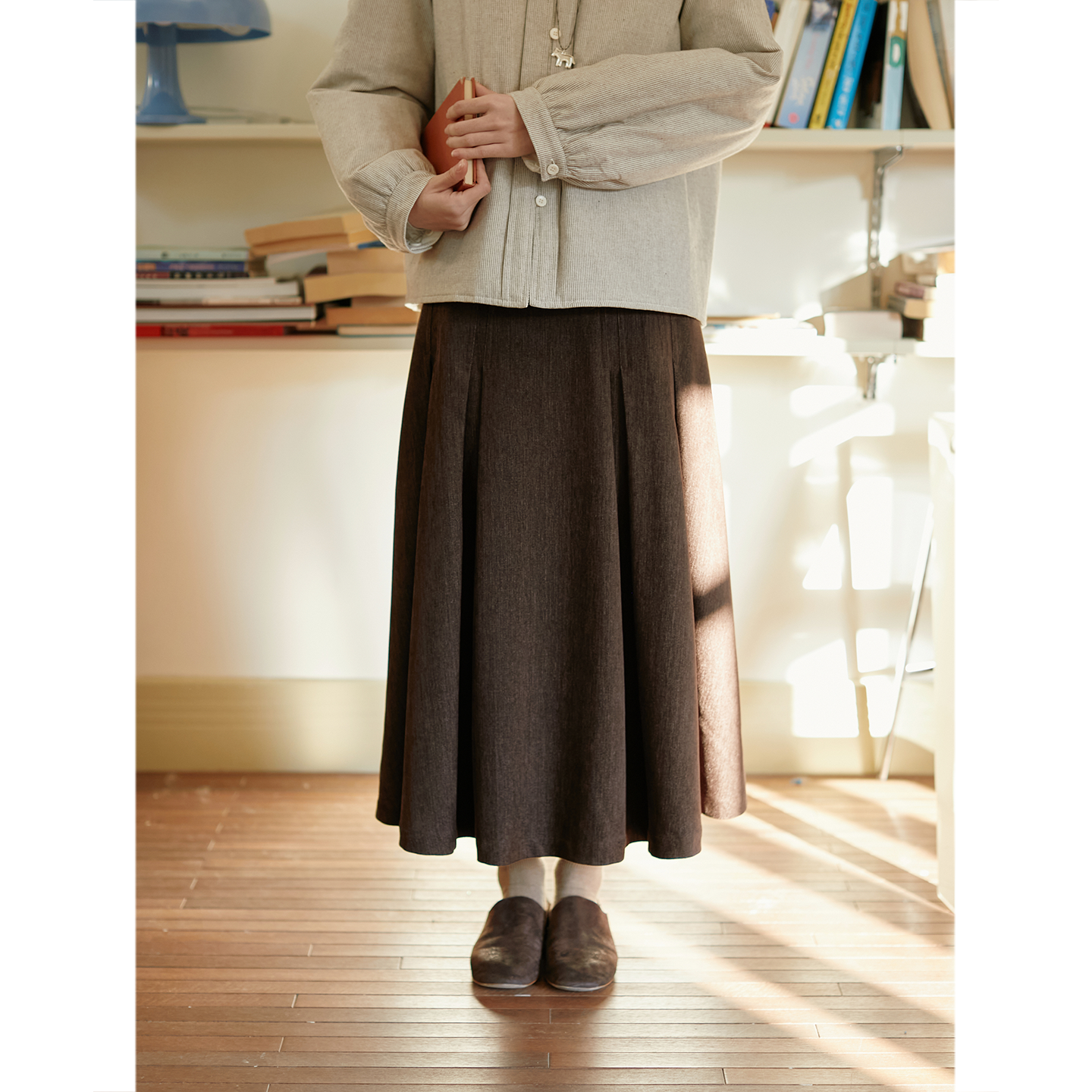 SeamsSense牛仔风雪尼尔压褶半裙