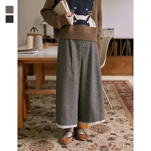 Seams Sense|秋冬复古百搭拼接特种绣羊毛八分休闲裤01029