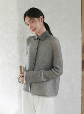 Seams Sense｜文艺简约软糯马海毛撞色慵懒感翻领针织开衫17174