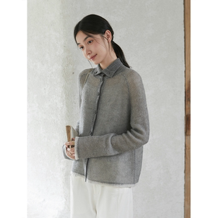 Seams Sense|文艺简约软糯马海毛撞色慵懒感翻领针织开衫17174