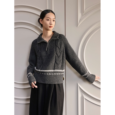 UPW芝麻花纱半开襟毛衣