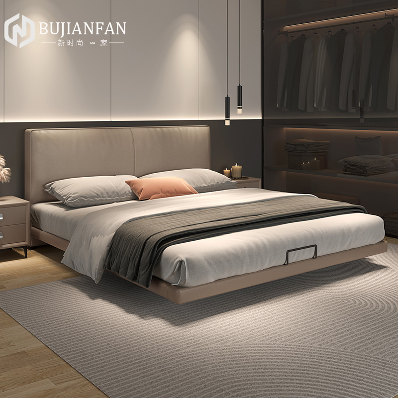 真皮床现代简约悬浮床2米x2米2主卧大床双人意式极简豆腐块悬空床