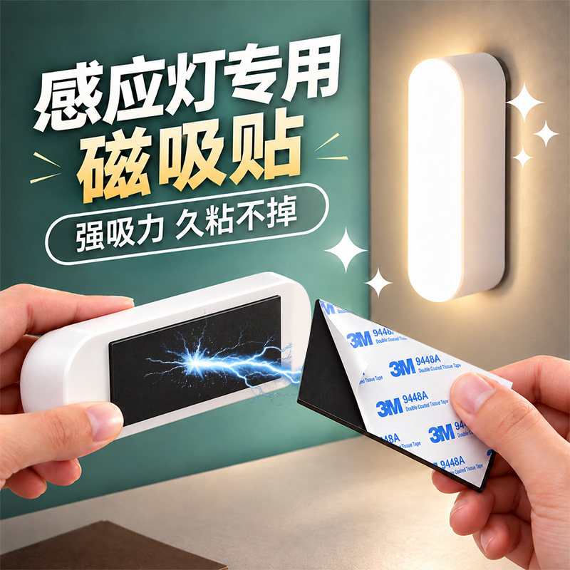 感应灯磁吸贴片强力双面胶软磁贴固定墙面酷毙灯台灯led灯带电视机空调遥控器排插路由器上墙神器引磁吸铁石