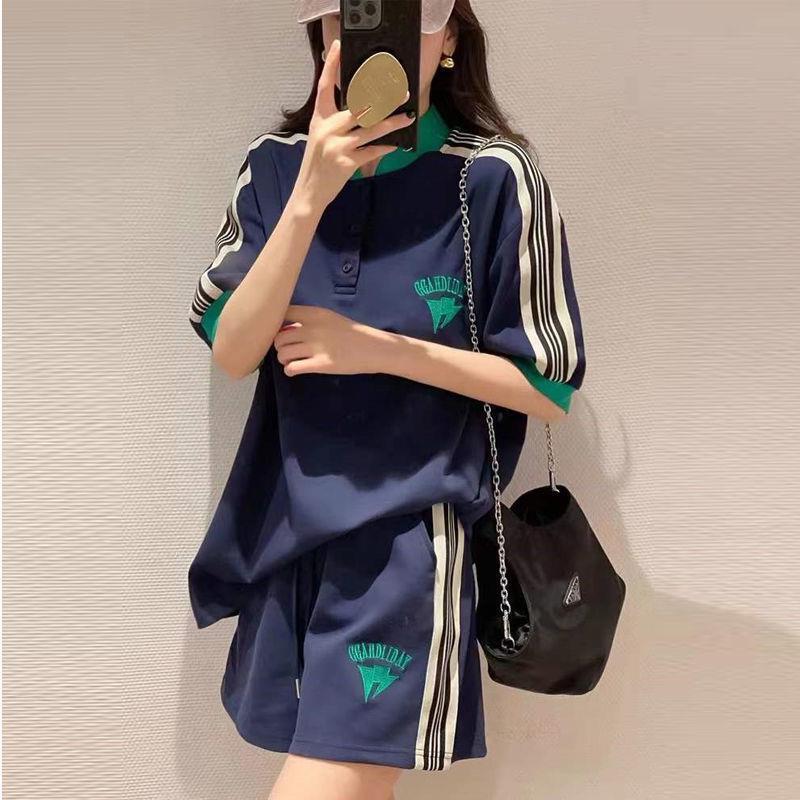 休闲运动套装女夏季韩版大码学生短袖减龄炸街气质短裤时尚两件套