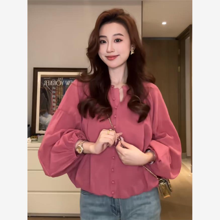 韩版ins覆古树莓粉灯笼袖