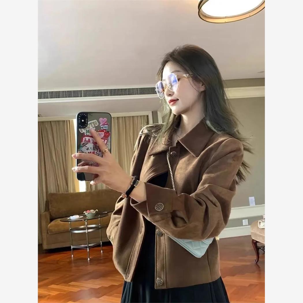 咖色鹿皮绒外套女短款202