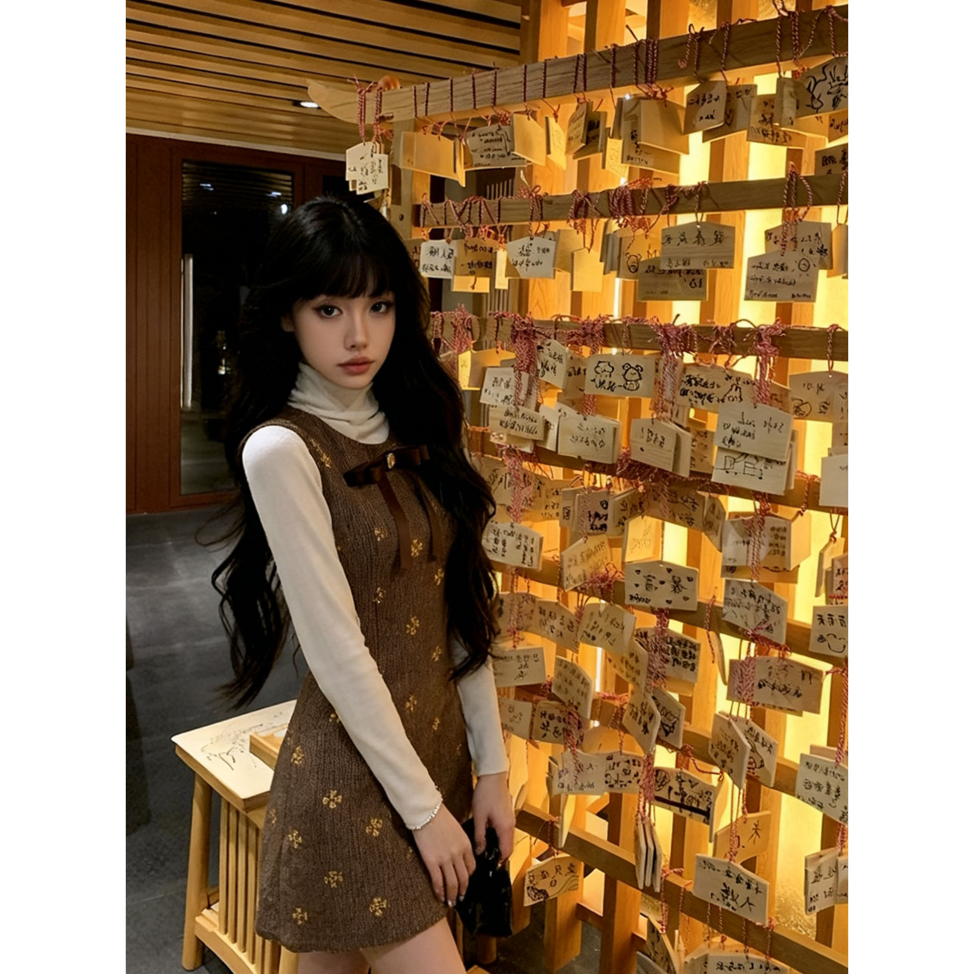 背心裙小香风连衣裙圣诞战袍女冬季富家千金miu系穿搭