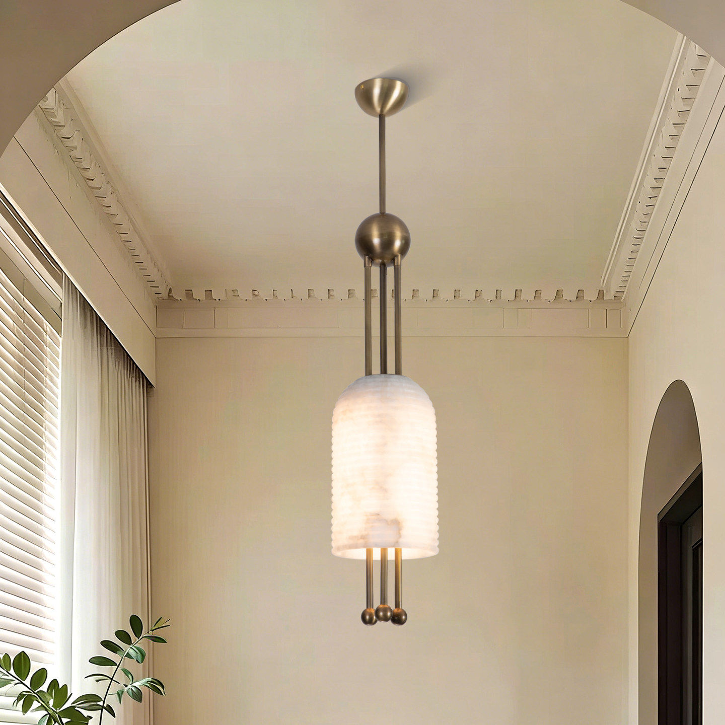 北欧轻奢全铜天然云石吊灯后现代简约高档酒店大堂过道房间小吊灯