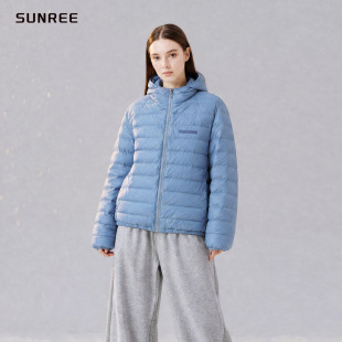 章若楠同款蓝色连帽排骨羽绒服女2026冬季新款白鸭绒保暖短款外套