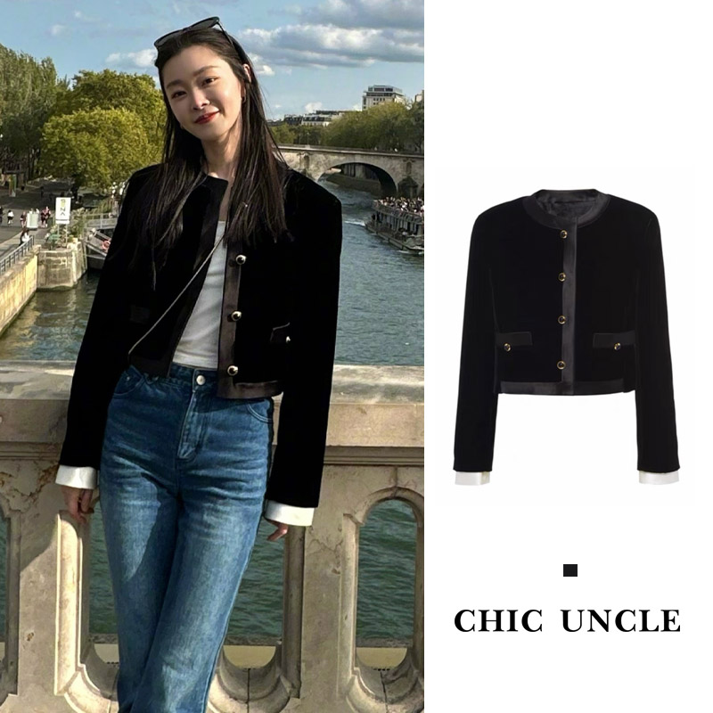 短款丝绒显瘦气质上衣小香风外套