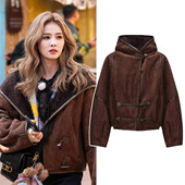 皮毛一体加厚保暖皮草短款 白鹿同款 100羊剪绒外套女冬季 羊毛大衣