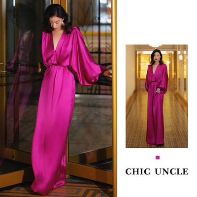 礼服裙深v连衣裙高级感后妈裙