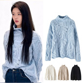 骄阳似我赵今麦同款 毛衣 内搭打底衫 蓝色高领镂空针织衫 女2026新款