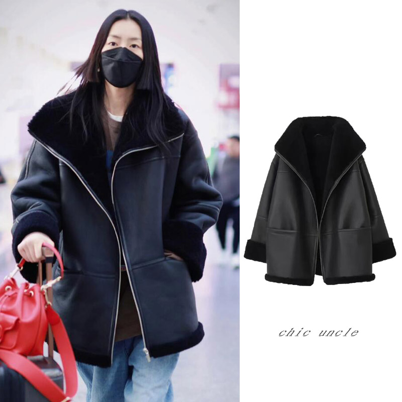 酷飒风羊绒皮毛一体外套女皮衣冬