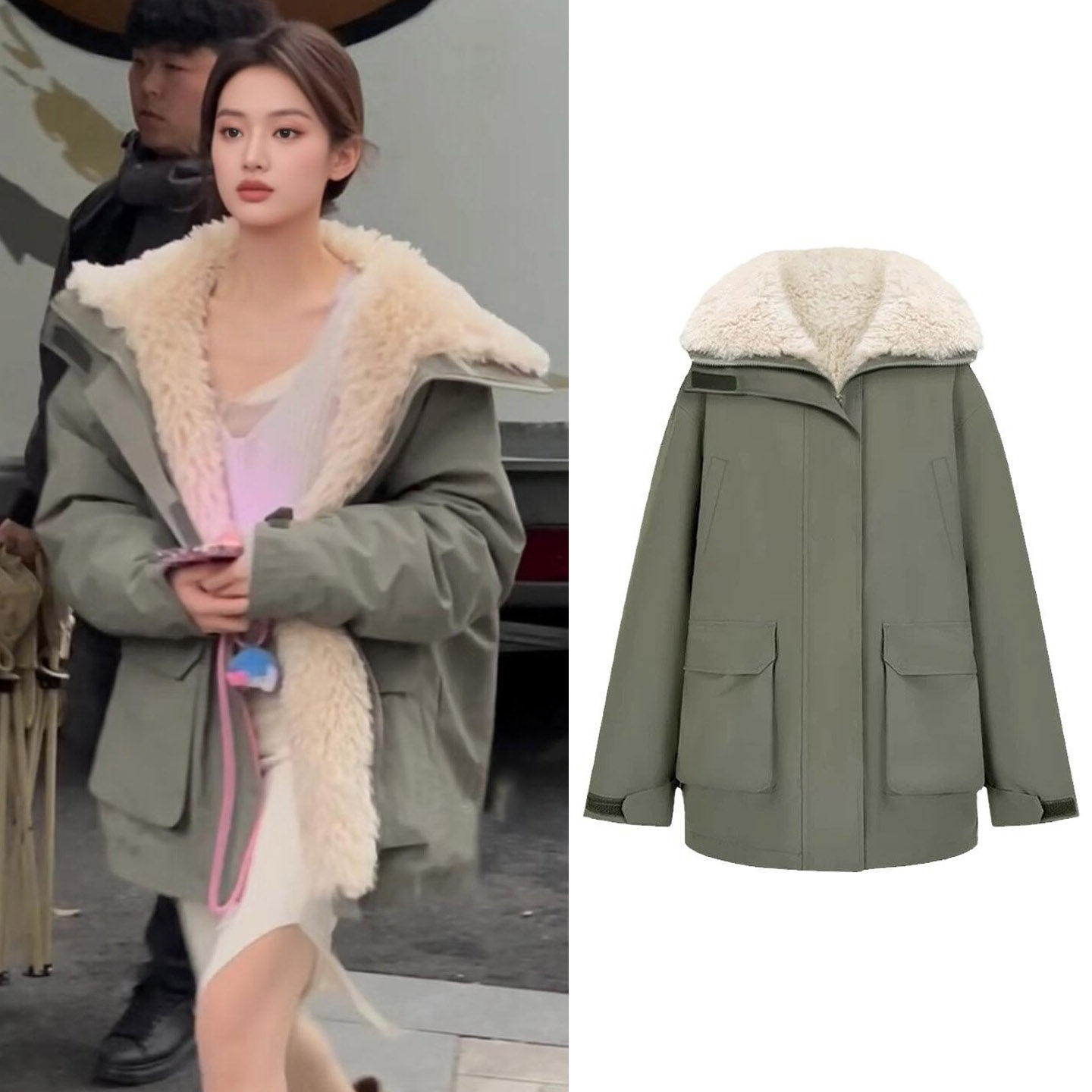 赵露思同款高级感军绿色羊羔毛绒派克服女冬季防风保暖冲锋衣外套,女装/女士精品,派克服,淘宝优惠券,粉丝福利购,淘宝优惠卷