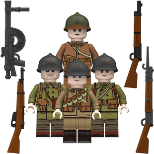 适用乐高积木人仔二战军事法国龙旗士兵摩托步兵第三方拼装玩具