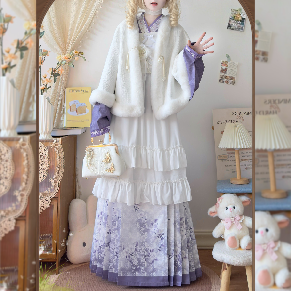 芳华庭原创汉洋折衷明制交领琵琶袖洛丽塔罩裙加绒斗篷马面套装女,女装/女士精品,汉服套装,淘宝优惠券,粉丝福利购,淘宝优惠卷