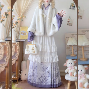 芳华庭原创汉洋折衷明制交领琵琶袖 女 洛丽塔罩裙加绒斗篷马面套装
